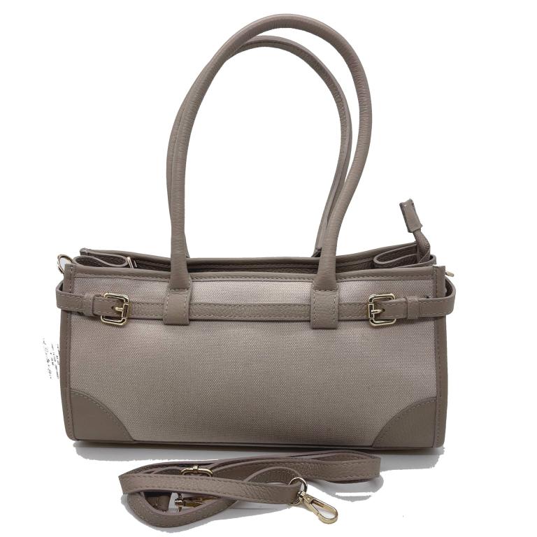 26010503 Handtasche Ledermix beige ca 32x16x10 cm 01