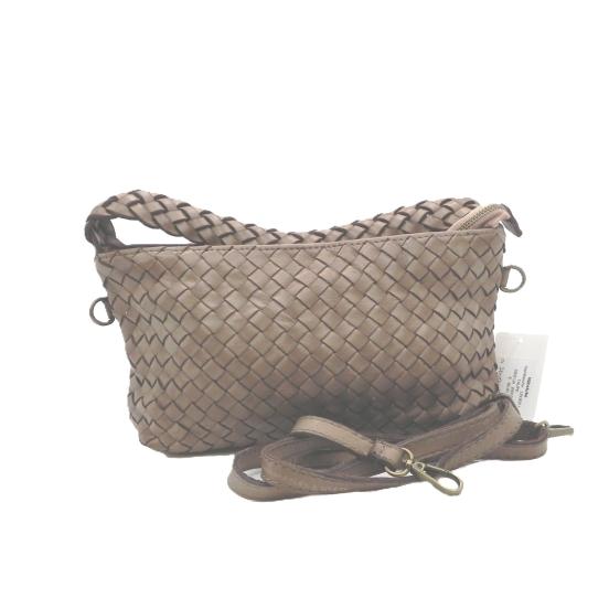 26010507 Handtasche Leder Taupe geflochten ca 31x16x8 cm (1)